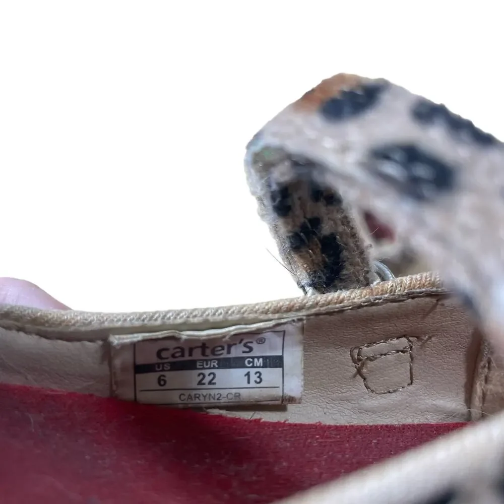 Carter's Toddler Embroidered Cat Face Leopard Print Mary Jane Shoes - Size 6